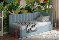 Кровать Агата 0.9 с подъемным механизмом (Ткань велюр Bingo slate)