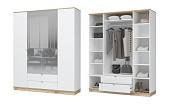 Шкаф Юкки 4х створчатый с зеркалом 1800 (Дуб делано/Белый шагрень)